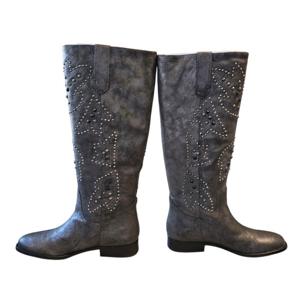 Frye & Co. Womens Tall Phoenix Distressed Studded Boots Size 6M Pewter Festival - Picture 6 of 10